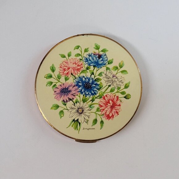 Vintage Stratton Signed Floral Mirror Compact with Make-Up Compartment - Picture 1 of 10